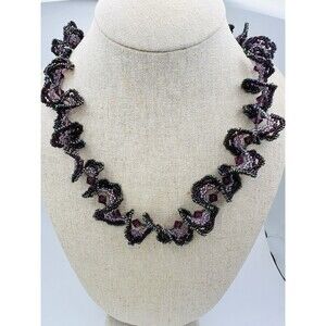 Handmade Crystal Beads Woven Floral Necklace  21”